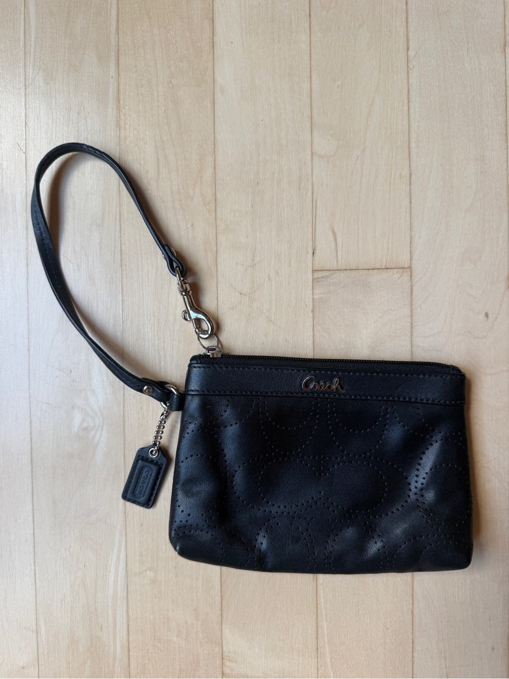Coach Y2K Signature Monogram Black Leather Wristlet Pouch